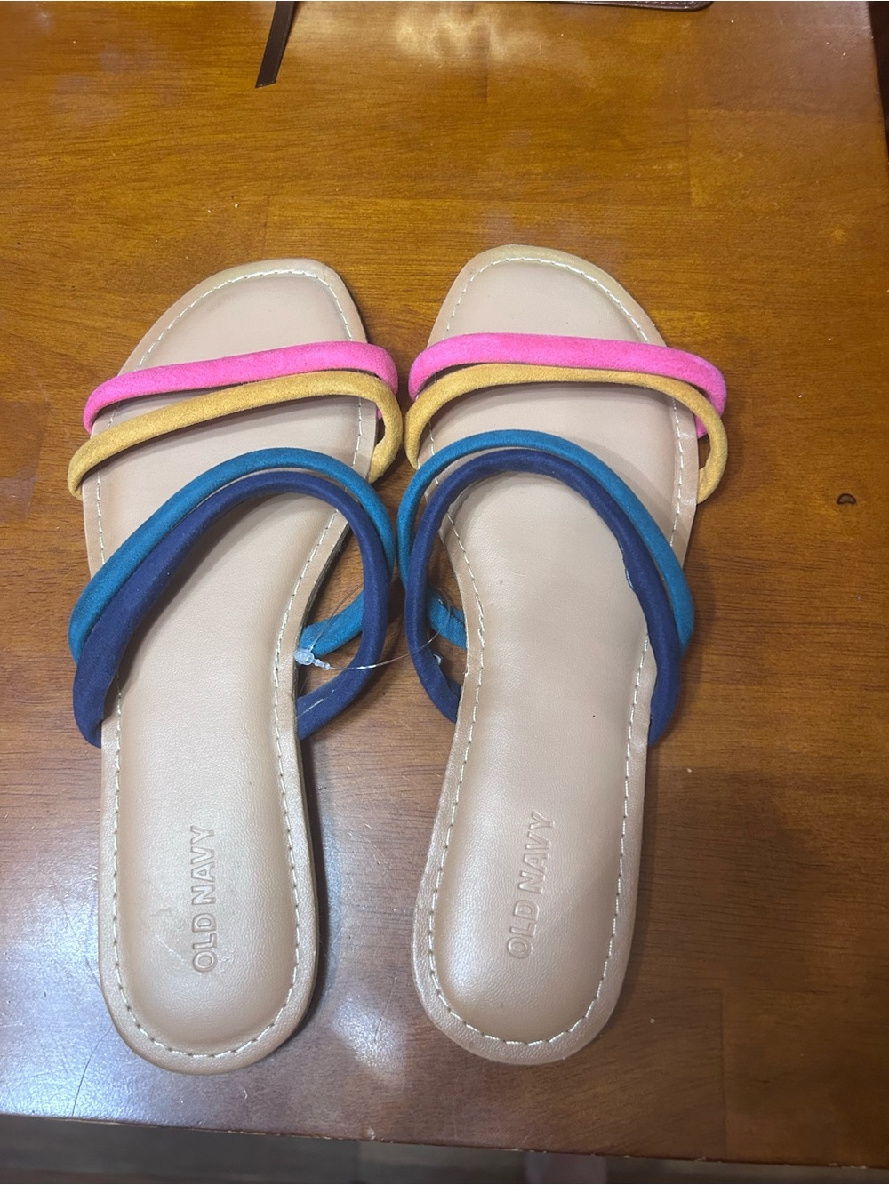 Old Navy Multicolor Triple-Strap Slide Sandals - Pink, Yellow, Teal, Navy